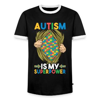 Autisme autistique Autiste - T-shirt contrasté Homme - noir/blanc - Devant - AI Model Female 172 light (172cm) & AI Model Male 178 light (178cm)