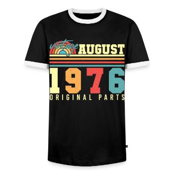1976 August Vintage - Männer Kontrast-T-Shirt - Schwarz/Weiß - Vorne - AI Model Female 172 light (172cm) & AI Model Male 178 light (178cm)