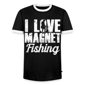 I love Magnet Fishing Magnetic Fishing - Men's Ringer Shirt - black/white - Front - AI Model Female 172 light (172cm) & AI Model Male 178 light (178cm)