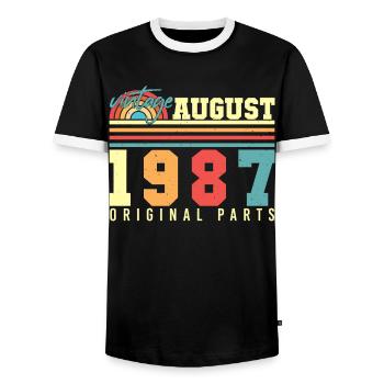 Salutations d’anniversaire pour 1987 août - T-shirt contrasté Homme - noir/blanc - Devant - AI Model Female 172 light (172cm) & AI Model Male 178 light (178cm)