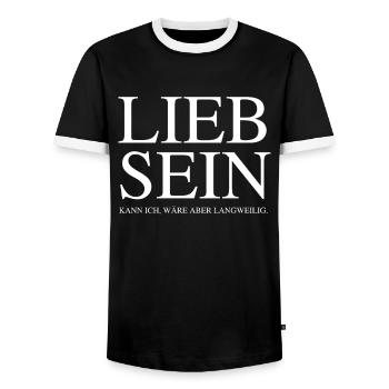 Lieb sein kann ich wäre aber langweilig - Männer Kontrast-T-Shirt - Schwarz/Weiß - Vorne - AI Model Female 172 light (172cm) & AI Model Male 178 light (178cm)
