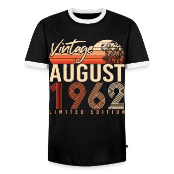 1962 In August 60th birthday - Men's Ringer Shirt - black/white - Front - AI Model Female 172 light (172cm) & AI Model Male 178 light (178cm)