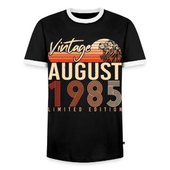 Year of construction 1985 in August - Men's Ringer Shirt - black/white - Front - AI Model Female 172 light (172cm) & AI Model Male 178 light (178cm)