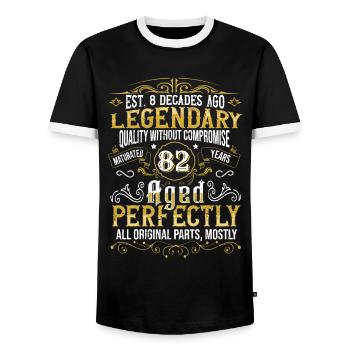 Vintage Légendaire - Vieilli parfaitement 82ème anniversaire - T-shirt contrasté Homme - noir/blanc - Devant - AI Model Female 172 light (172cm) & AI Model Male 178 light (178cm)