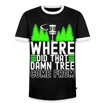 Disc Golf Disc Golfer - Men's Ringer Shirt - black/white - Front - AI Model Female 172 light (172cm) & AI Model Male 178 light (178cm)
