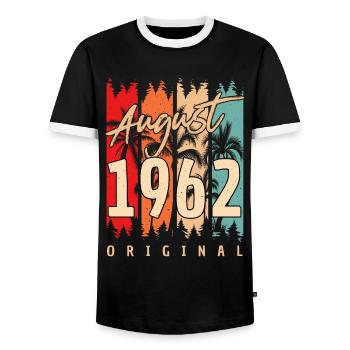 1962 In August 60th birthday - Men's Ringer Shirt - black/white - Front - AI Model Female 172 light (172cm) & AI Model Male 178 light (178cm)