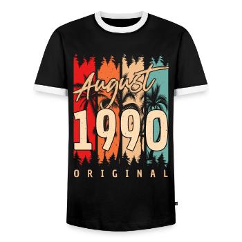 Baujahr 1990 Im August - Männer Kontrast-T-Shirt - Schwarz/Weiß - Vorne - AI Model Female 172 light (172cm) & AI Model Male 178 light (178cm)
