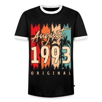 Year of construction 1993 in August - Men's Ringer Shirt - black/white - Front - AI Model Female 172 light (172cm) & AI Model Male 178 light (178cm)