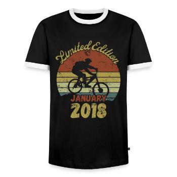 Birthday Bike Bike January 2018 - Men's Ringer Shirt - black/white - Front - AI Model Female 172 light (172cm) & AI Model Male 178 light (178cm)