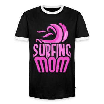 Surf Mama Surf Surfer Planche de surf - T-shirt contrasté Homme - noir/blanc - Devant - AI Model Female 172 light (172cm) & AI Model Male 178 light (178cm)