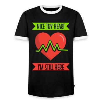 Bon cœur d’essai je suis toujours là - T-shirt contrasté Homme - noir/blanc - Devant - AI Model Female 172 light (172cm) & AI Model Male 178 light (178cm)