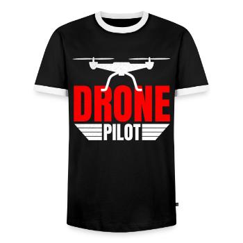 Drone Drone Pilot Drone Operator Quadcopter - Men's Ringer Shirt - black/white - Front - AI Model Female 172 light (172cm) & AI Model Male 178 light (178cm)