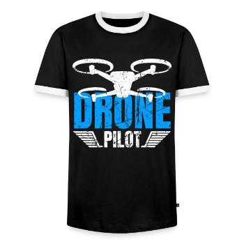 Drone Drone Pilot Drone Operator Quadcopter - Men's Ringer Shirt - black/white - Front - AI Model Female 172 light (172cm) & AI Model Male 178 light (178cm)