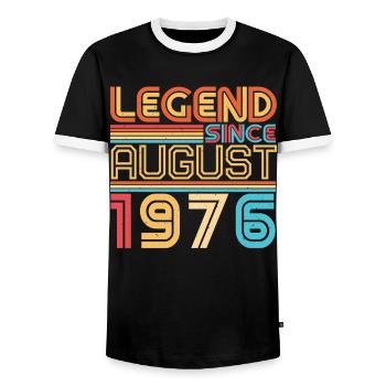 August 1976 Geschenkidee - Männer Kontrast-T-Shirt - Schwarz/Weiß - Vorne - AI Model Female 172 light (172cm) & AI Model Male 178 light (178cm)