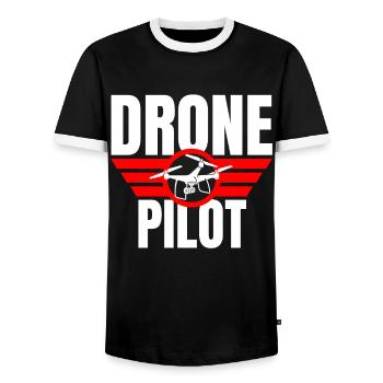 Drone Drone Pilot Drone Operator Quadcopter - Men's Ringer Shirt - black/white - Front - AI Model Female 172 light (172cm) & AI Model Male 178 light (178cm)