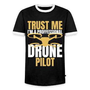 Drone Drone Pilot Drone Operator Quadcopter - Men's Ringer Shirt - black/white - Front - AI Model Female 172 light (172cm) & AI Model Male 178 light (178cm)