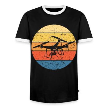 Drone Drone Pilot Drone Operator Quadcopter - Men's Ringer Shirt - black/white - Front - AI Model Female 172 light (172cm) & AI Model Male 178 light (178cm)