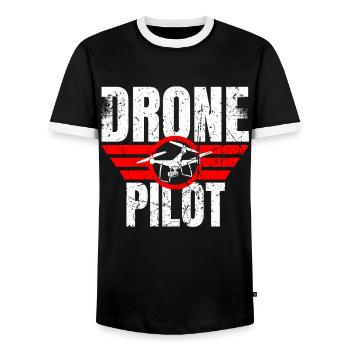 Drone Drone Pilot Drone Operator Quadcopter - Men's Ringer Shirt - black/white - Front - AI Model Female 172 light (172cm) & AI Model Male 178 light (178cm)