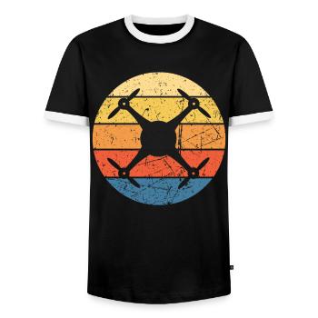 Drone Drone Pilot Drone Operator Quadcopter - Men's Ringer Shirt - black/white - Front - AI Model Female 172 light (172cm) & AI Model Male 178 light (178cm)