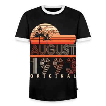 Year of construction 1993 in August - Men's Ringer Shirt - black/white - Front - AI Model Female 172 light (172cm) & AI Model Male 178 light (178cm)