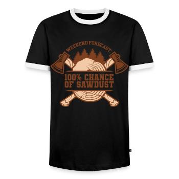 100 percent chance of sawdust woodworkers - Men's Ringer Shirt - black/white - Front - AI Model Female 172 light (172cm) & AI Model Male 178 light (178cm)