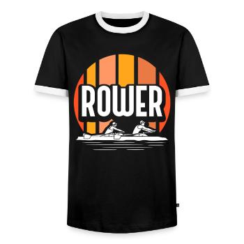Rower Rowing Rowing Boat Rowing Rowing - Men's Ringer Shirt - black/white - Front - AI Model Female 172 light (172cm) & AI Model Male 178 light (178cm)