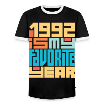 1992 is my favorite year 30 years anniversary - Men's Ringer Shirt - black/white - Front - AI Model Female 172 light (172cm) & AI Model Male 178 light (178cm)