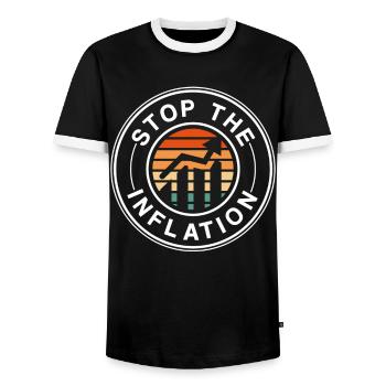 Inflation Stops Money Printing Stagflation - Men's Ringer Shirt - black/white - Front - AI Model Female 172 light (172cm) & AI Model Male 178 light (178cm)