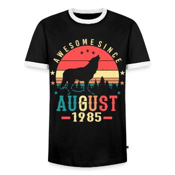 Year of construction 1985 in August - Men's Ringer Shirt - black/white - Front - AI Model Female 172 light (172cm) & AI Model Male 178 light (178cm)