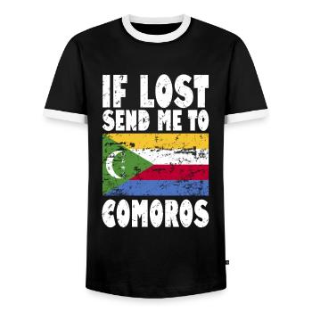 Comoro's flag saying - Men's Ringer Shirt - black/white - Front - AI Model Female 172 light (172cm) & AI Model Male 178 light (178cm)