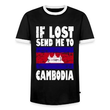 Drapeau du Cambodge Disant - T-shirt contrasté Homme - noir/blanc - Devant - AI Model Female 172 light (172cm) & AI Model Male 178 light (178cm)