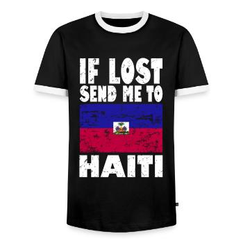 Slogan du drapeau d’Haïti - T-shirt contrasté Homme - noir/blanc - Devant - AI Model Female 172 light (172cm) & AI Model Male 178 light (178cm)