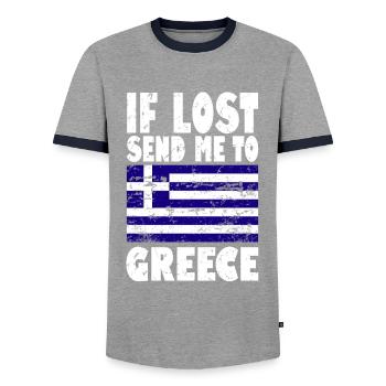 Drapeau de la Grèce - T-shirt contrasté Homme - gris/marine  - Devant - AI Model Female 172 light (172cm) & AI Model Male 178 light (178cm)