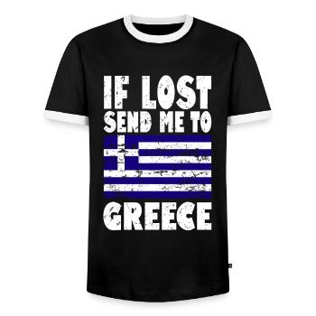 Greece Flag Saying - Men's Ringer Shirt - black/white - Front - AI Model Female 172 light (172cm) & AI Model Male 178 light (178cm)