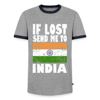 Drapeau de l’Inde - T-shirt contrasté Homme - gris/marine  - Devant - AI Model Female 172 light (172cm) & AI Model Male 178 light (178cm)