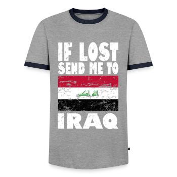 Iraq Flag Slogan - Men's Ringer Shirt - grey/navy  - Front - AI Model Female 172 light (172cm) & AI Model Male 178 light (178cm)
