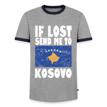 Kosovo Flag Slogan - Men's Ringer Shirt - grey/navy  - Front - AI Model Female 172 light (172cm) & AI Model Male 178 light (178cm)