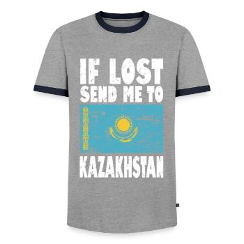 Drapeau du Kazakhstan - T-shirt contrasté Homme - gris/marine  - Devant - AI Model Female 172 light (172cm) & AI Model Male 178 light (178cm)