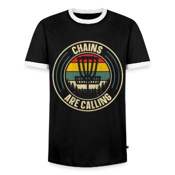 Les chaînes rétro Sunset appellent le disc golf - T-shirt contrasté Homme - noir/blanc - Devant - AI Model Female 172 light (172cm) & AI Model Male 178 light (178cm)