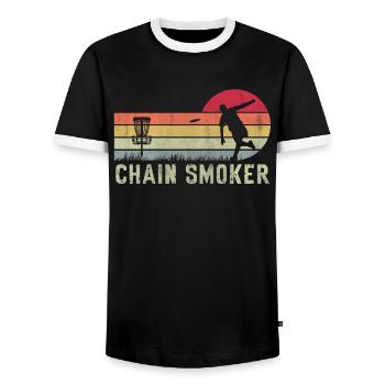 Retro Sunset Chain Smoker Disc Golf - T-shirt contrasté Homme - noir/blanc - Devant - AI Model Female 172 light (172cm) & AI Model Male 178 light (178cm)