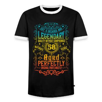 Vintage Legendary - Aged perfectly 58th birthday - Men's Ringer Shirt - black/white - Front - AI Model Female 172 light (172cm) & AI Model Male 178 light (178cm)