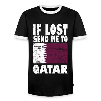 Slogan du drapeau du Qatar - T-shirt contrasté Homme - noir/blanc - Devant - AI Model Female 172 light (172cm) & AI Model Male 178 light (178cm)