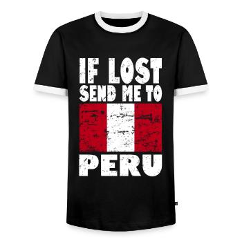 Drapeau du Pérou - T-shirt contrasté Homme - noir/blanc - Devant - AI Model Female 172 light (172cm) & AI Model Male 178 light (178cm)