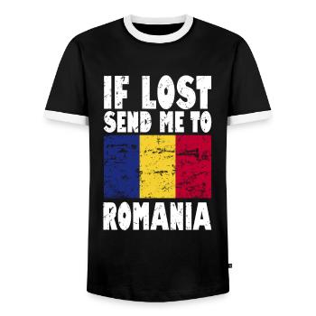 Romania Flag Slogan - Men's Ringer Shirt - black/white - Front - AI Model Female 172 light (172cm) & AI Model Male 178 light (178cm)
