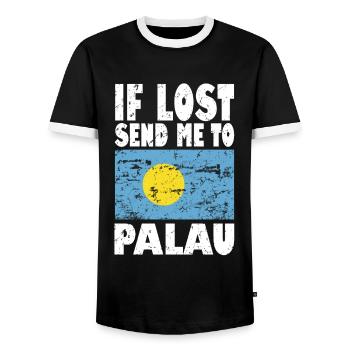 Palau Flag Saying - Men's Ringer Shirt - black/white - Front - AI Model Female 172 light (172cm) & AI Model Male 178 light (178cm)