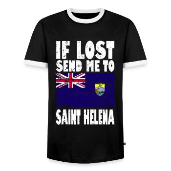 Drapeau de Sainte-Hélène - T-shirt contrasté Homme - noir/blanc - Devant - AI Model Female 172 light (172cm) & AI Model Male 178 light (178cm)