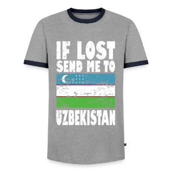 Uzbekistan Flag Saying - Men's Ringer Shirt - grey/navy  - Front - AI Model Female 172 light (172cm) & AI Model Male 178 light (178cm)