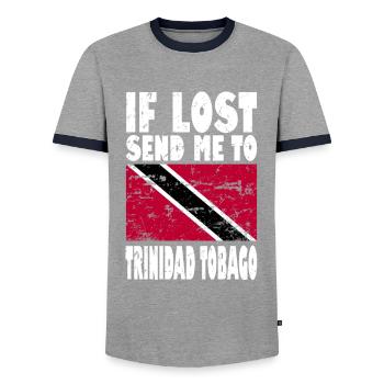 Drapeau de Trinité-et-Tobago - T-shirt contrasté Homme - gris/marine  - Devant - AI Model Female 172 light (172cm) & AI Model Male 178 light (178cm)