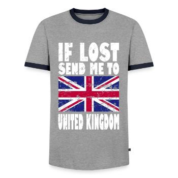 UK Flag Slogan - Men's Ringer Shirt - grey/navy  - Front - AI Model Female 172 light (172cm) & AI Model Male 178 light (178cm)