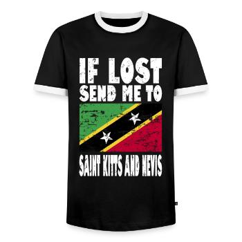 Saint Kitts and Nevis Flag Saying - Men's Ringer Shirt - black/white - Front - AI Model Female 172 light (172cm) & AI Model Male 178 light (178cm)
